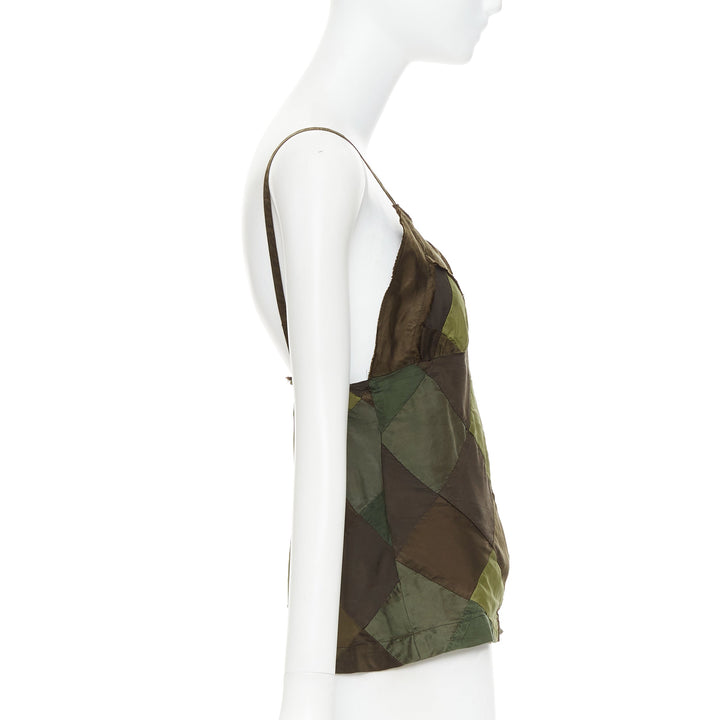 COMME DES GARCONS TRICOT 2003 green camo grid patchwork camisole tank top S