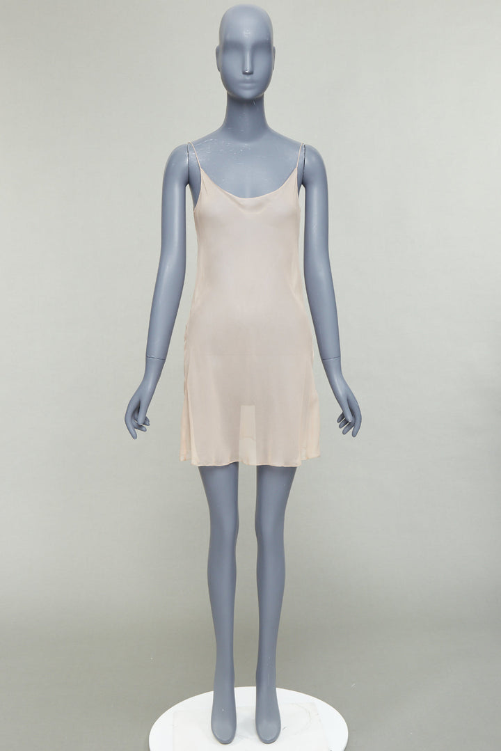 OSCAR DE LA RENTA P21 nude sheer 100% silk mini slip dress US2 S