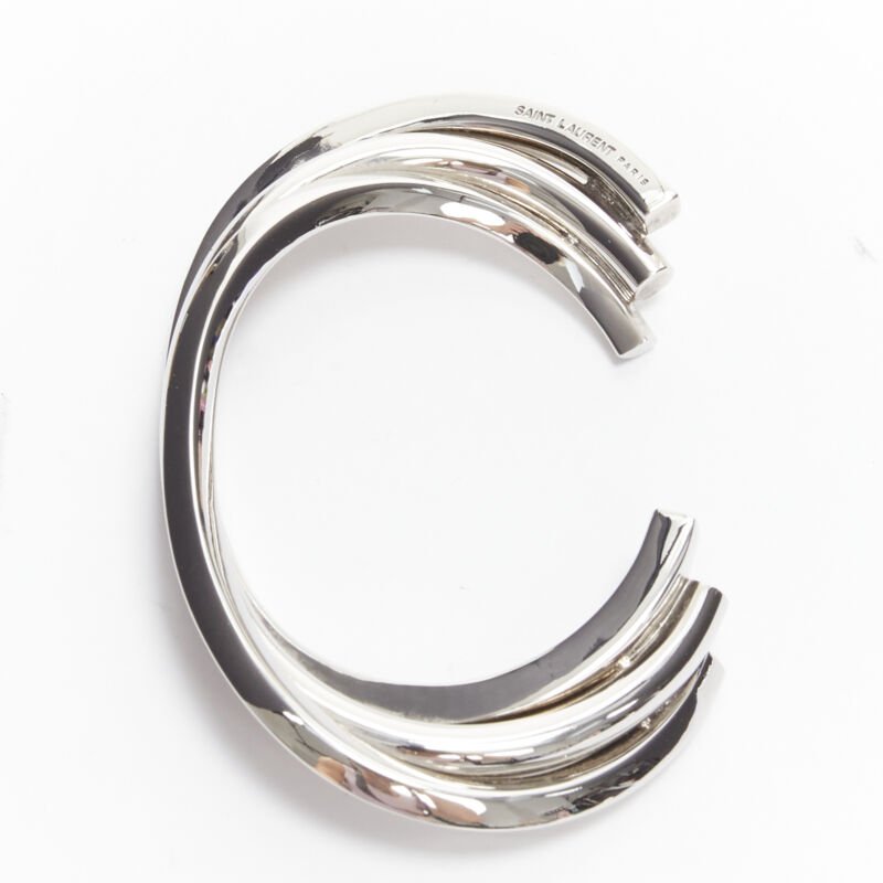 SAINT LAURENT Hedi Slimane silver brass architectural triple twist cuff bracelet