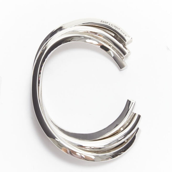 SAINT LAURENT Hedi Slimane silver brass architectural triple twist cuff bracelet