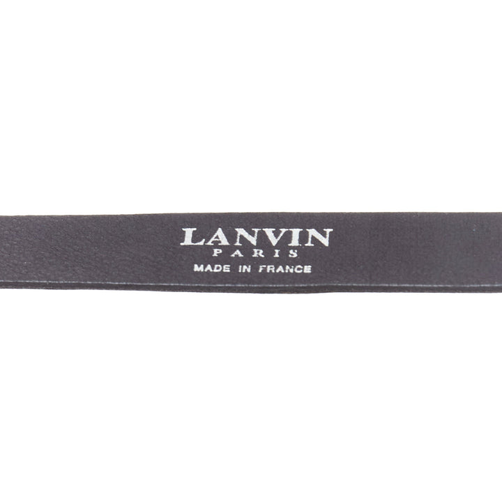 LANVIN Textile blue rhinestone jewel silver chain black fabric belt