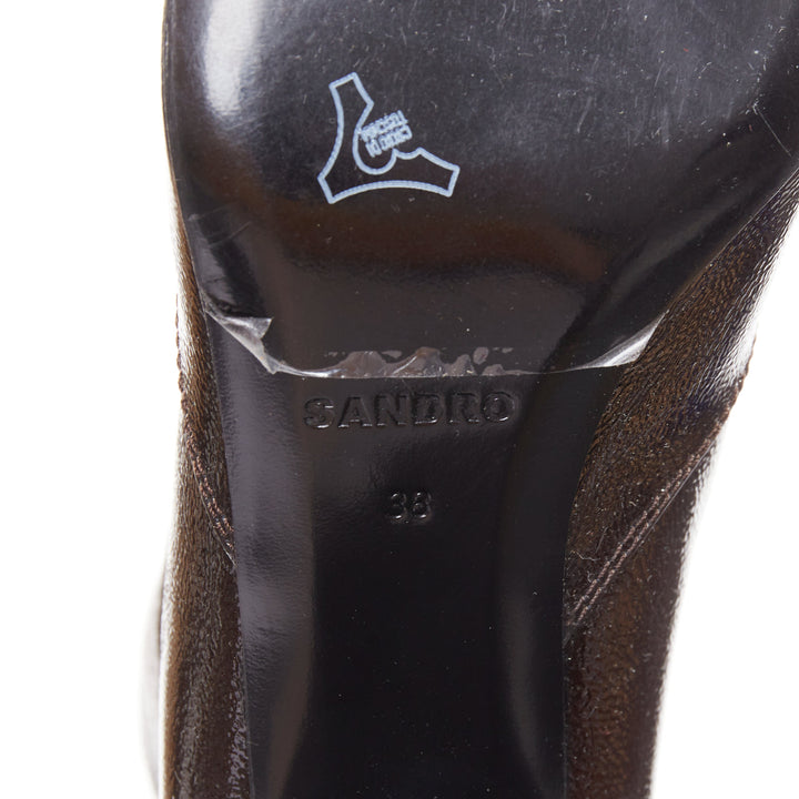 SANDRO chocolate cracked cow leather square toe block heel ankle boots EU38