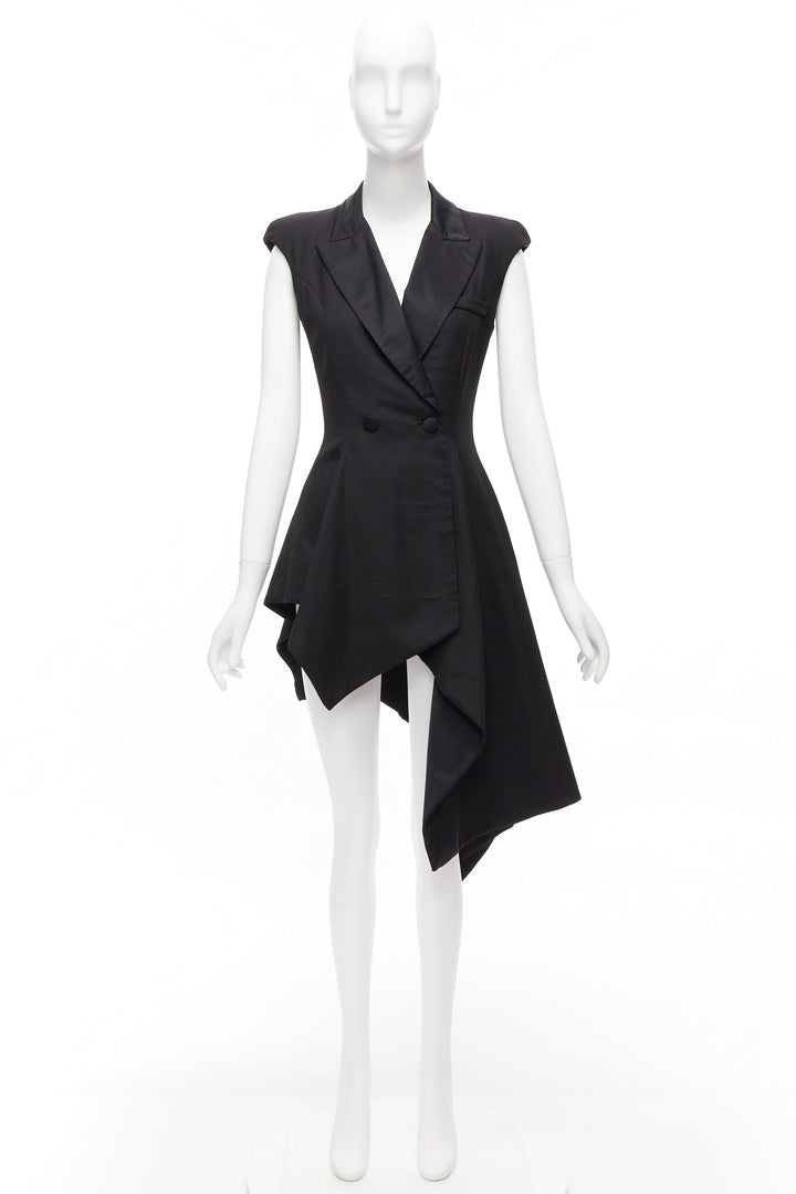 MONSE 2017 black wool blend silk lined asymmetric blazer dress US4 S