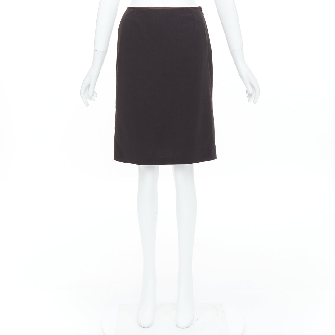 FENDI Vintage brown minimalist mid rise straight knee pencil skirt IT38 XS