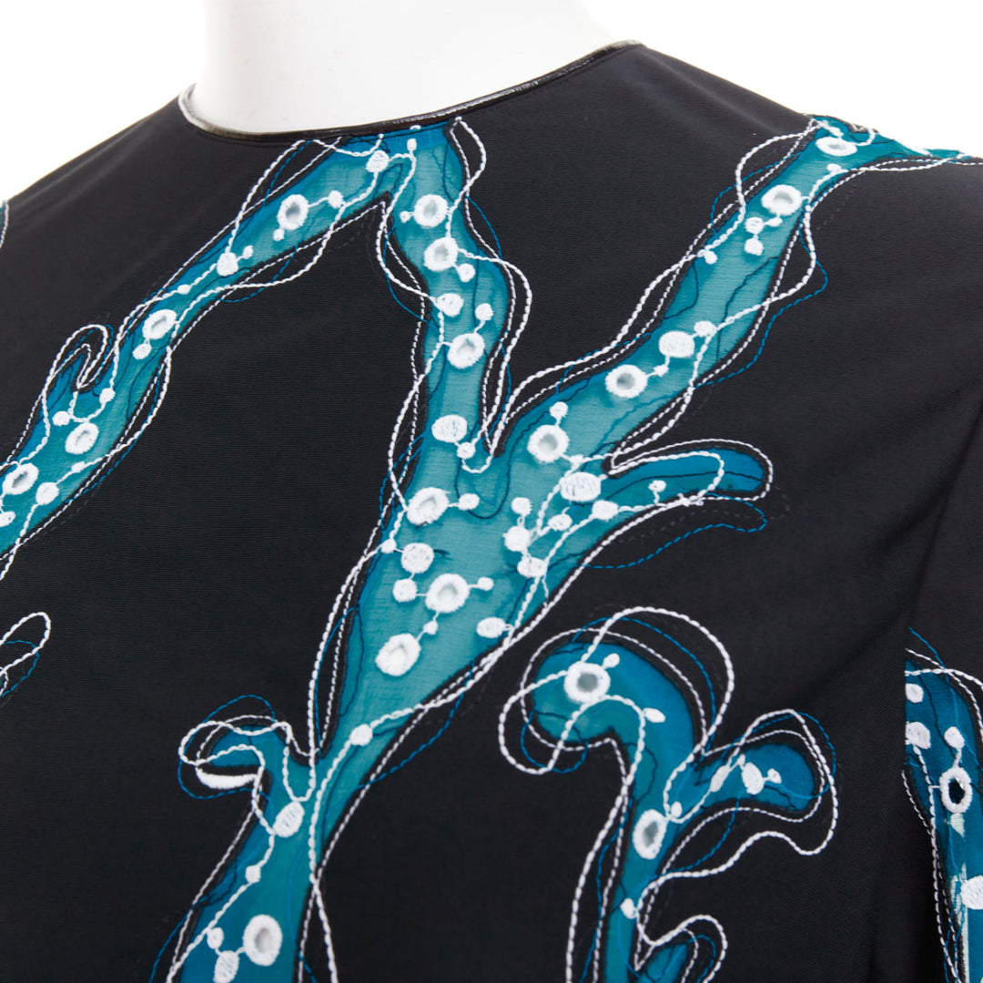 LOUIS VUITTON 2015 Runway black blue embroidered anglais scallop hem top FR38 M