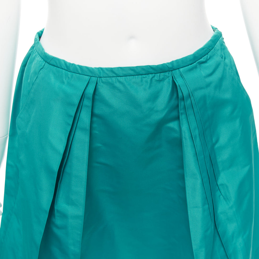 MIU MIU 2007 teal green nylon pleated high waisted Aline skirt IT36 XXS