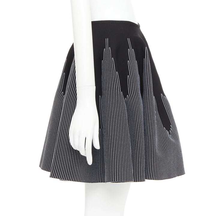 ALAIA black white wool blend topstitch flared high waist skater skirt FR38 M