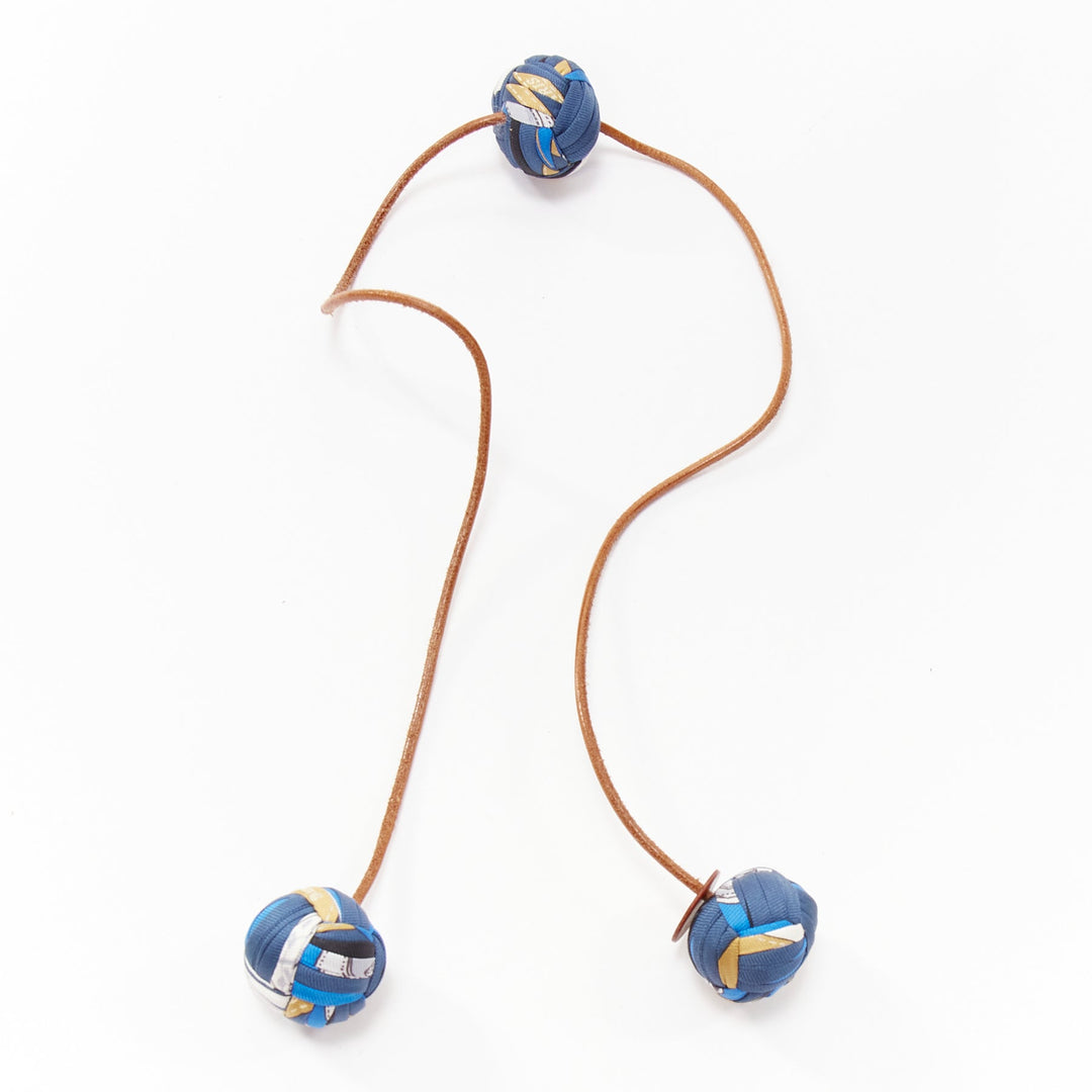 rare HERMES Silk Et Cuir Pompons Bag Charm Bleu Cobalt pom pom leather bag charm