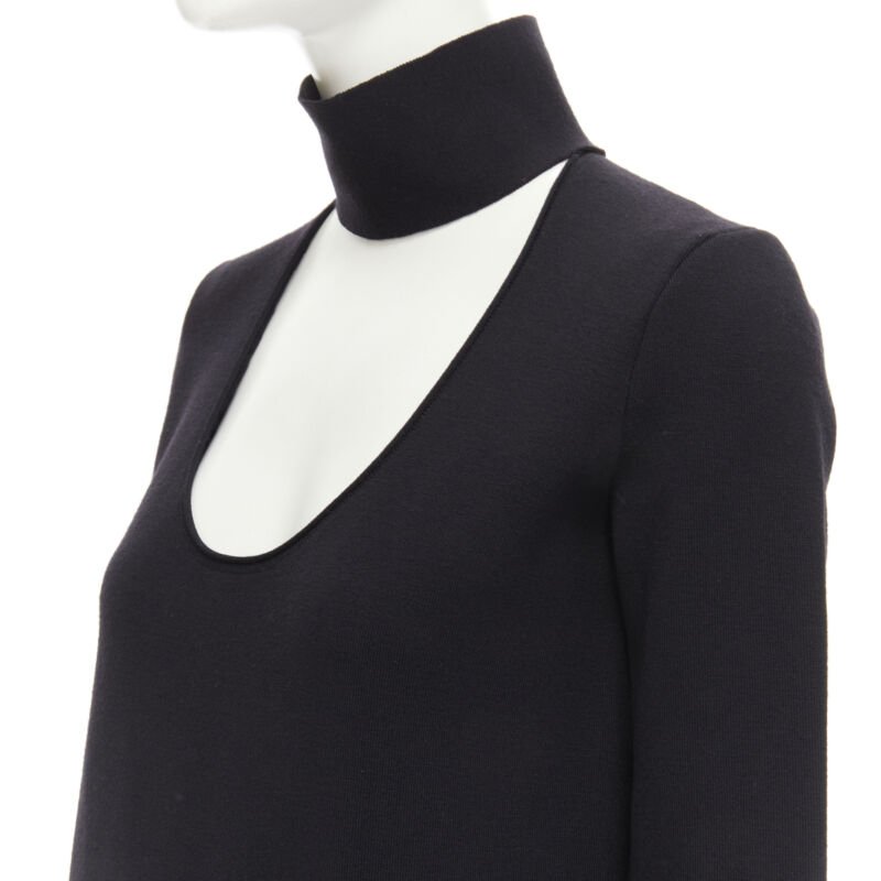 BOTTEGA VENETA 2019 Runway black thick wool blend cut out collar dress IT38 XS