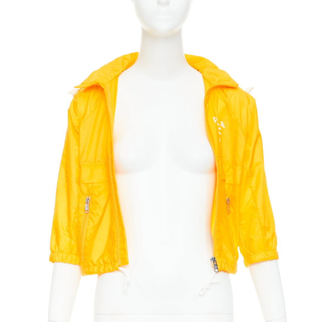 PRADA 2021 Re-nylon citron yellow white logo cropped jacket windbreaker IT38 XS