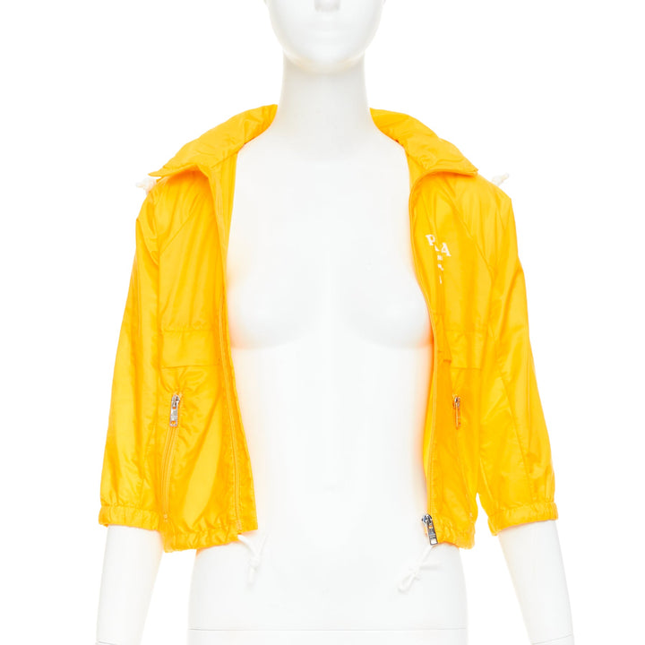 PRADA 2021 Re-nylon citron yellow white logo cropped jacket windbreaker IT38 XS