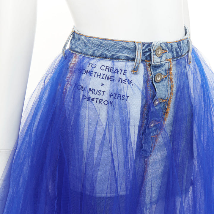 UNRAVEL PROJECT Ben Taverniti denim tulle inside out layered midi tutu skirt 24"