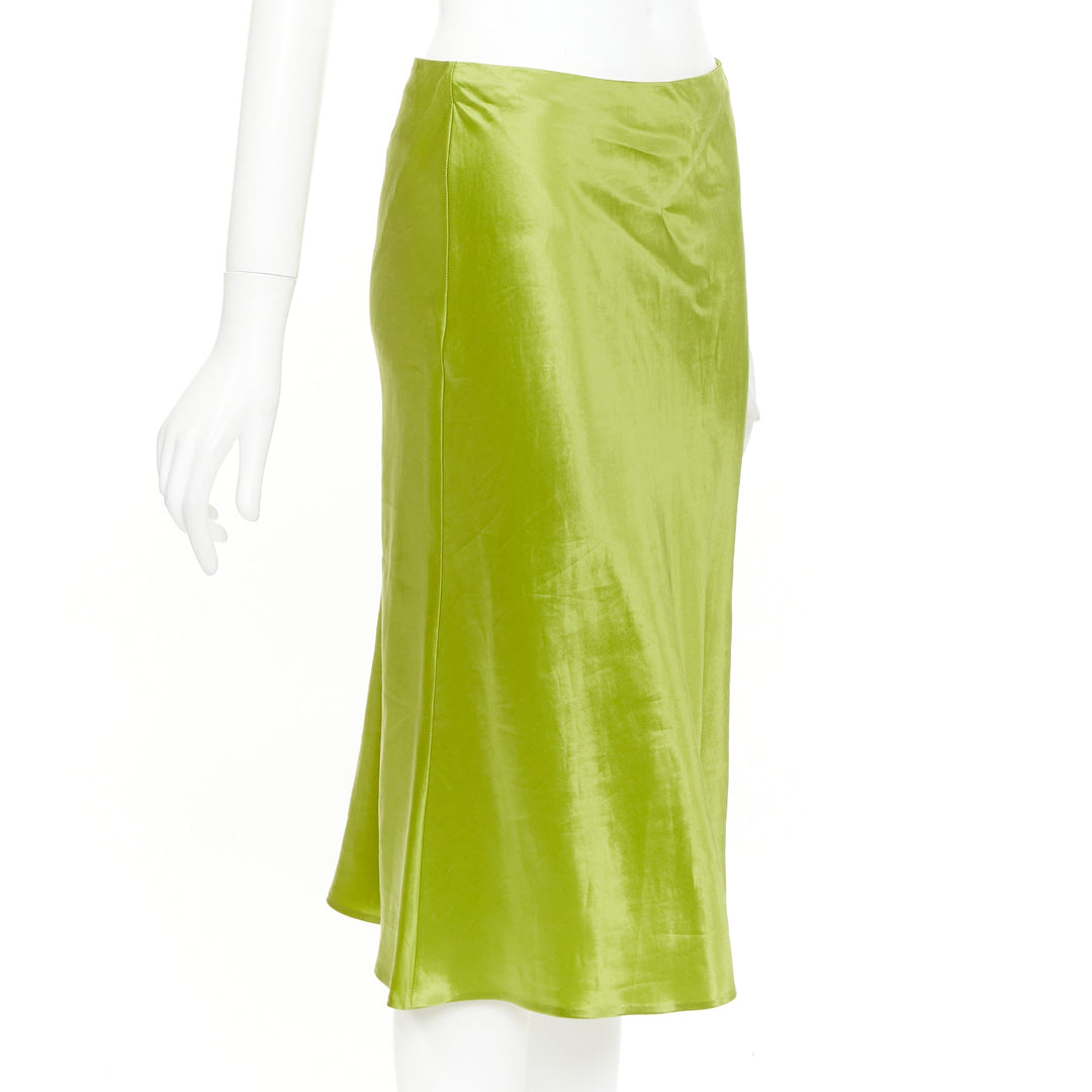 PRADA 2022 Runway fern green satin triangle logo trailing skirt IT38 XS