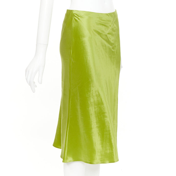 PRADA 2022 Runway fern green satin triangle logo trailing skirt IT38 XS