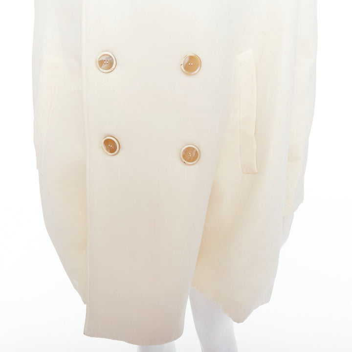 JOHN ROCHA cream padded beige horn buttons DB long coat UK38 M