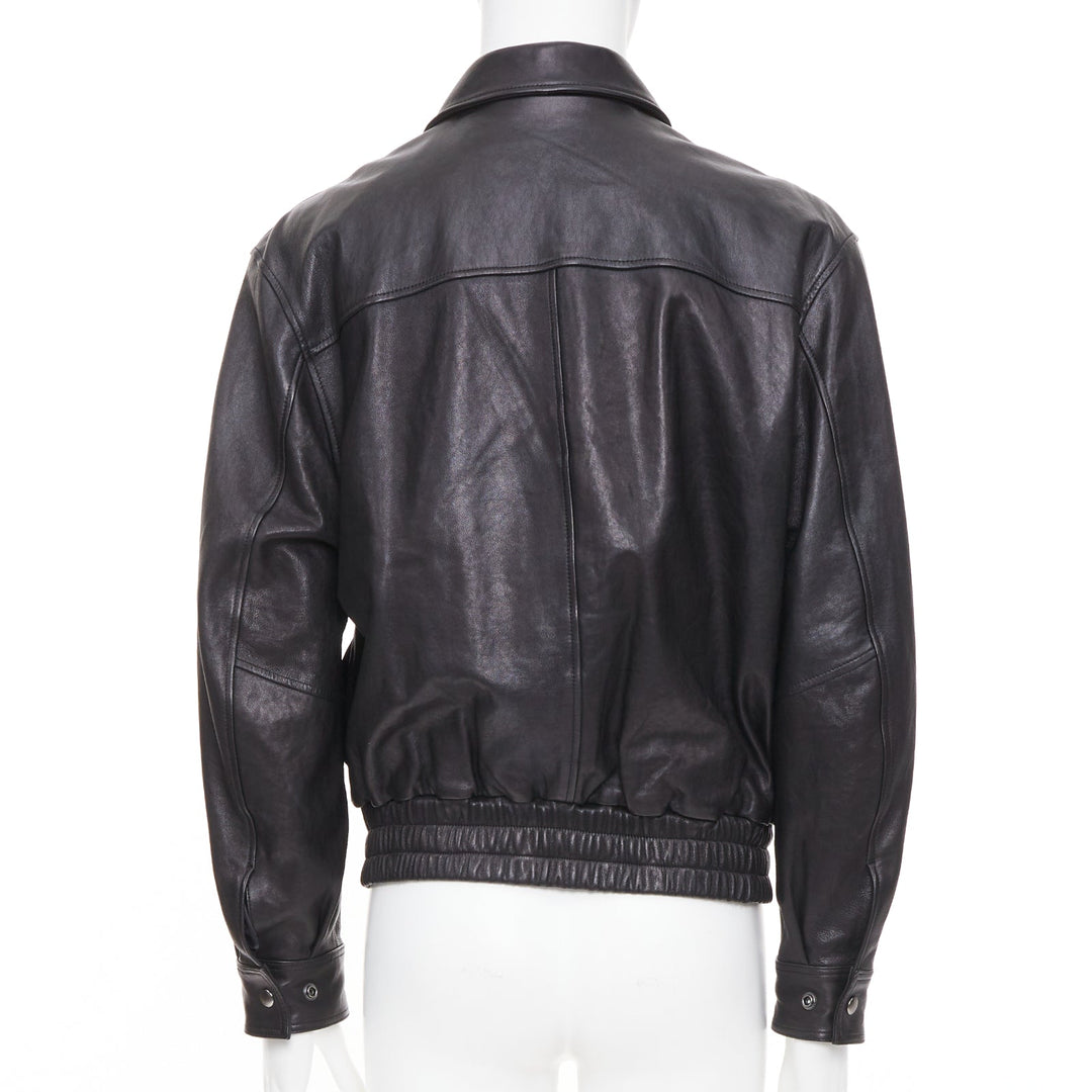 COOR black A2 lambskin leather flap pocket flight bomber jacket outerwear M