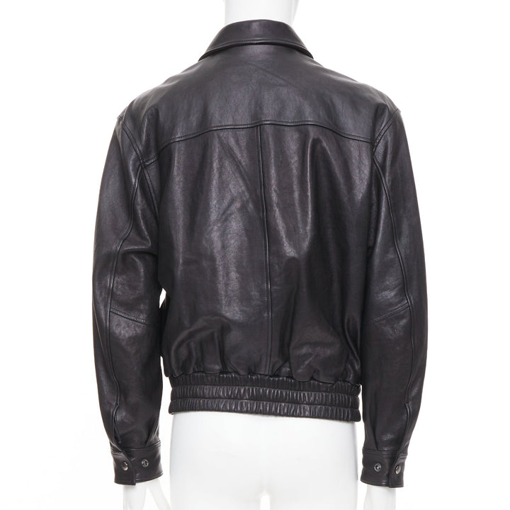 COOR black A2 lambskin leather flap pocket flight bomber jacket outerwear M
