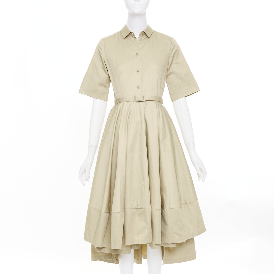 CO COLLECTIONS Essentials khaki cotton poplin belted asymmetric flared dress XS