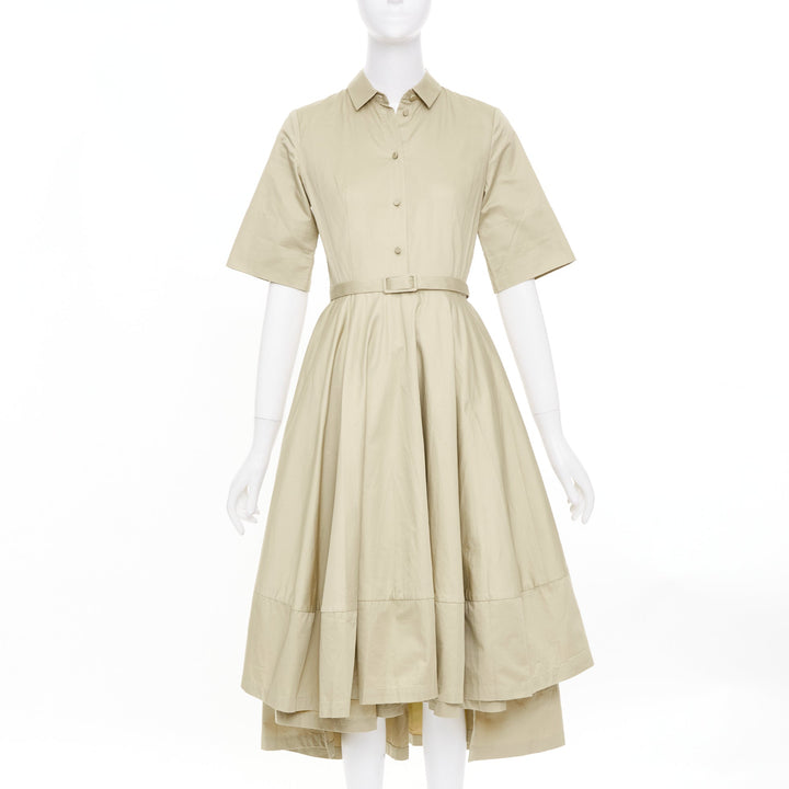 CO COLLECTIONS Essentials khaki cotton poplin belted asymmetric flared dress XS