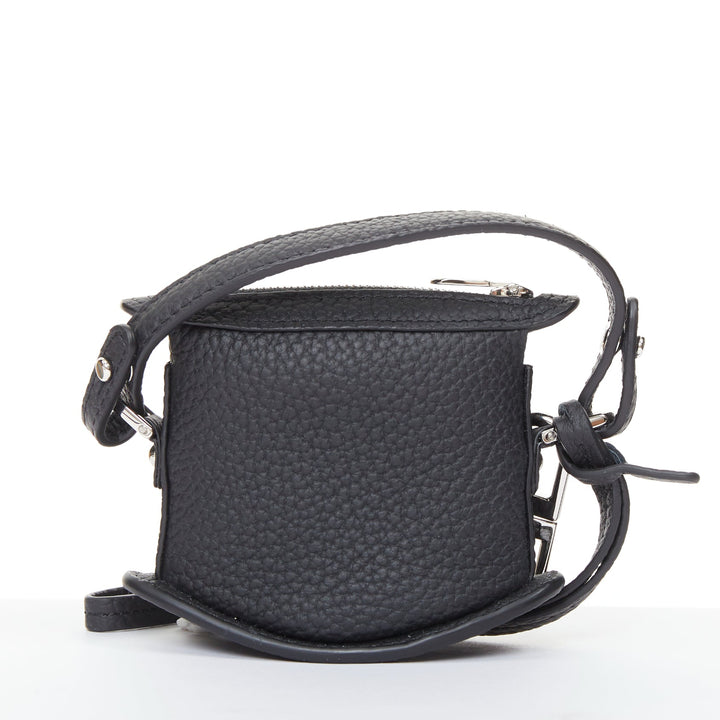 DELVAUX Pin Mini Bucket black taurillon soft leather silver hardware bag charm