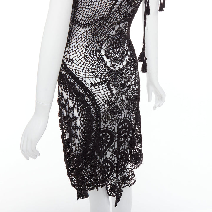 JEAN PAUL GAULTIER 2008 Vintage back lace crochet asymmetric dress IT38 XS