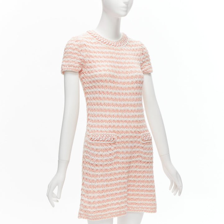 CHANEL Karl Lagerfeld 18P pink boucle plastic resin chain trim dress FR38 M