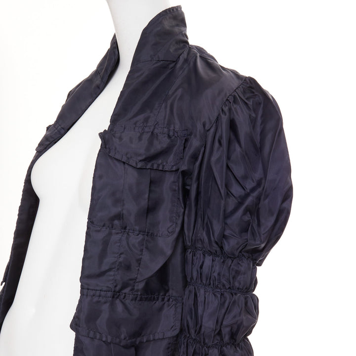 COMME DES GARCONS 1999 Vintage Reversible navy ruffle sleeve nylon crop jacket M