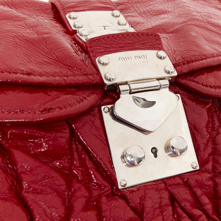 MIU MIU Coffer Hobo red Matelasse patent leather quilted crossbody bag