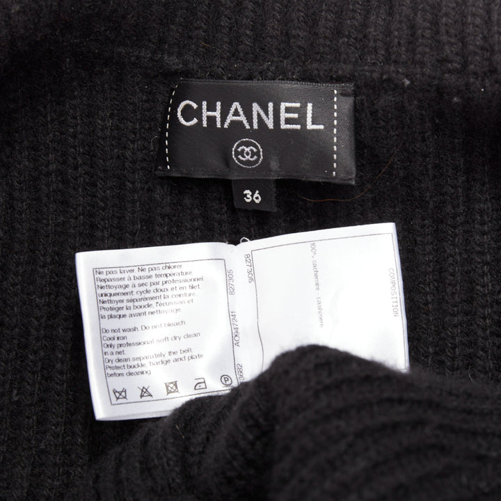 CHANEL 100% cashmere lack GABRIELLE COCO velvet cable collar cardigan FR36 S