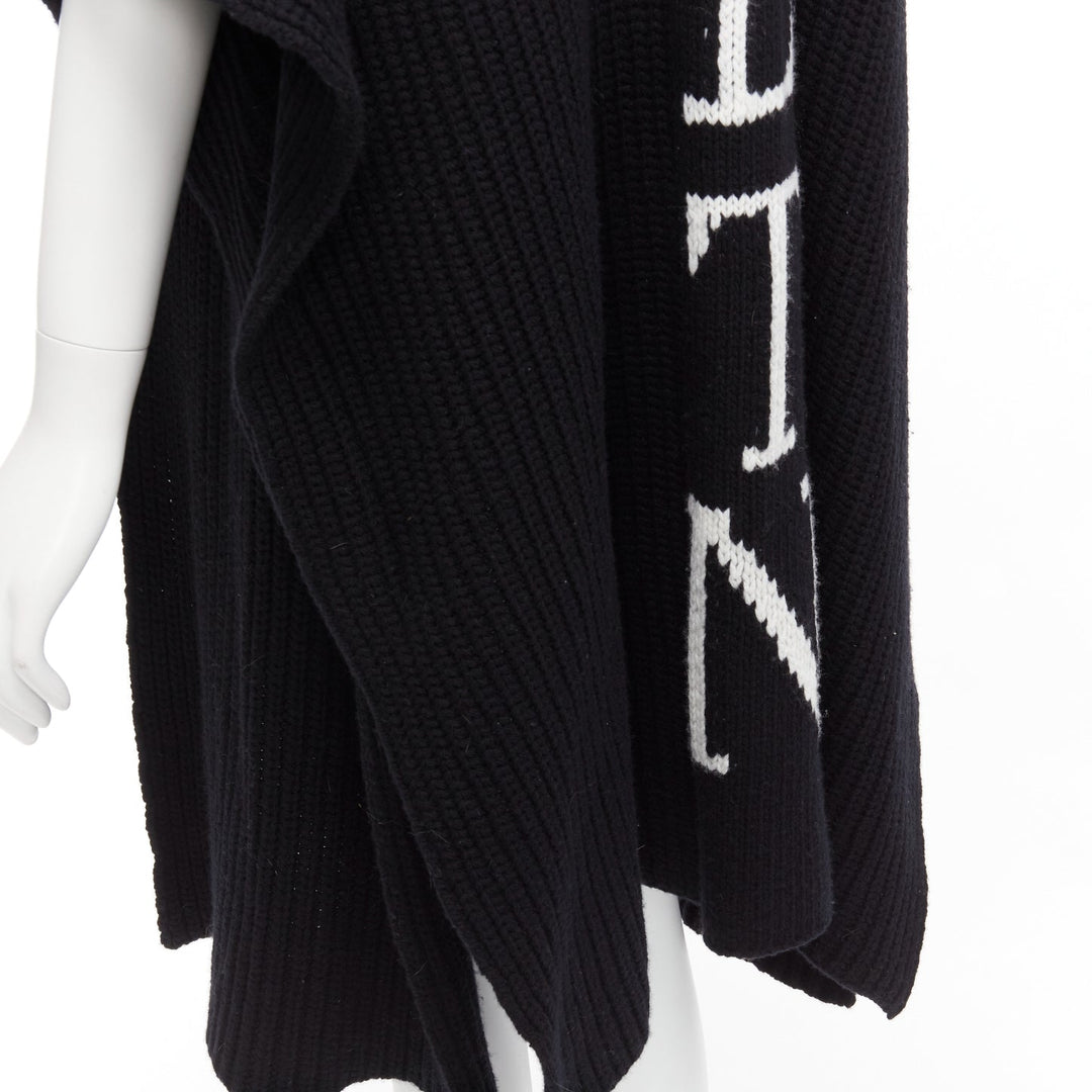 VALENTINO VLTN black 100% virgin wool logo back poncho cardigan M