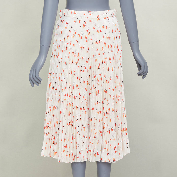 PRADA 2020 100% silk off white allover abstract floral print plisse skirt IT40 S