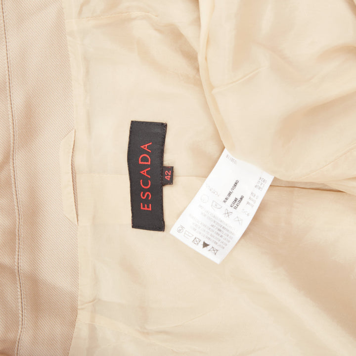 ESCADA khaki tan virgin wool gold button double breasted cropped jacket IT42 M