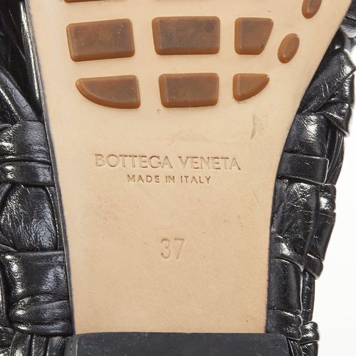 BOTTEGA VENETA The Board black woven leather crossover slide sandals EU37
