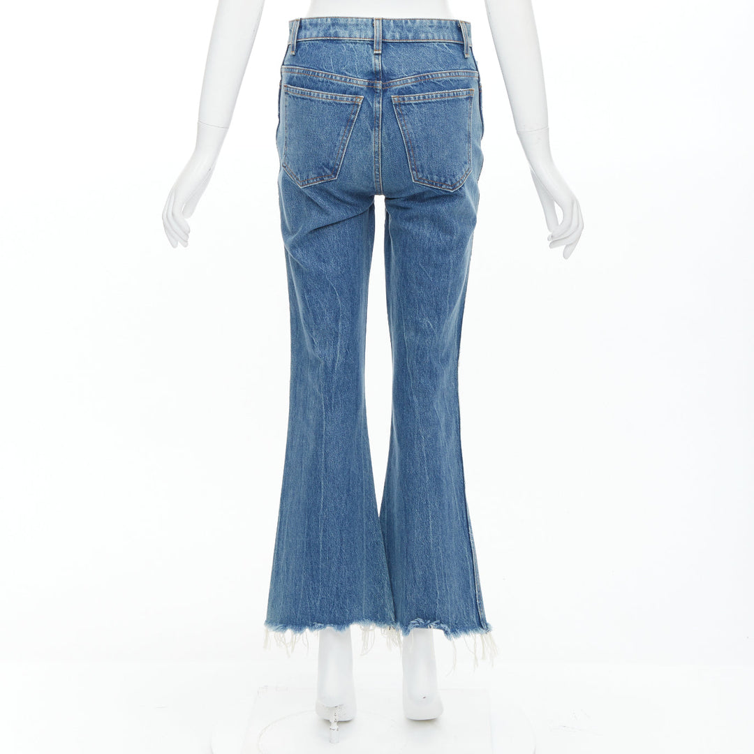 KHAITE Gabbie blue stone washed resin button flare cropped jeans 25"