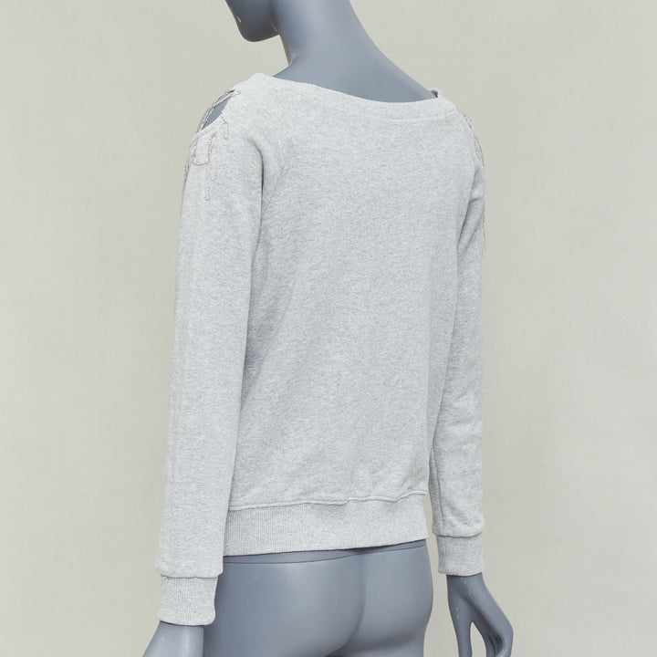 SAINT LAURENT 2013 Hedi Slimane grey silver chain cold shoulder sweater XS