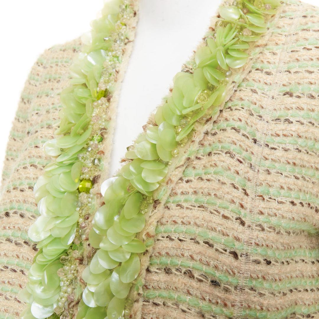 MARC JACOBS Runway green cream wool tweed boucle glass pailette coat US0 XS