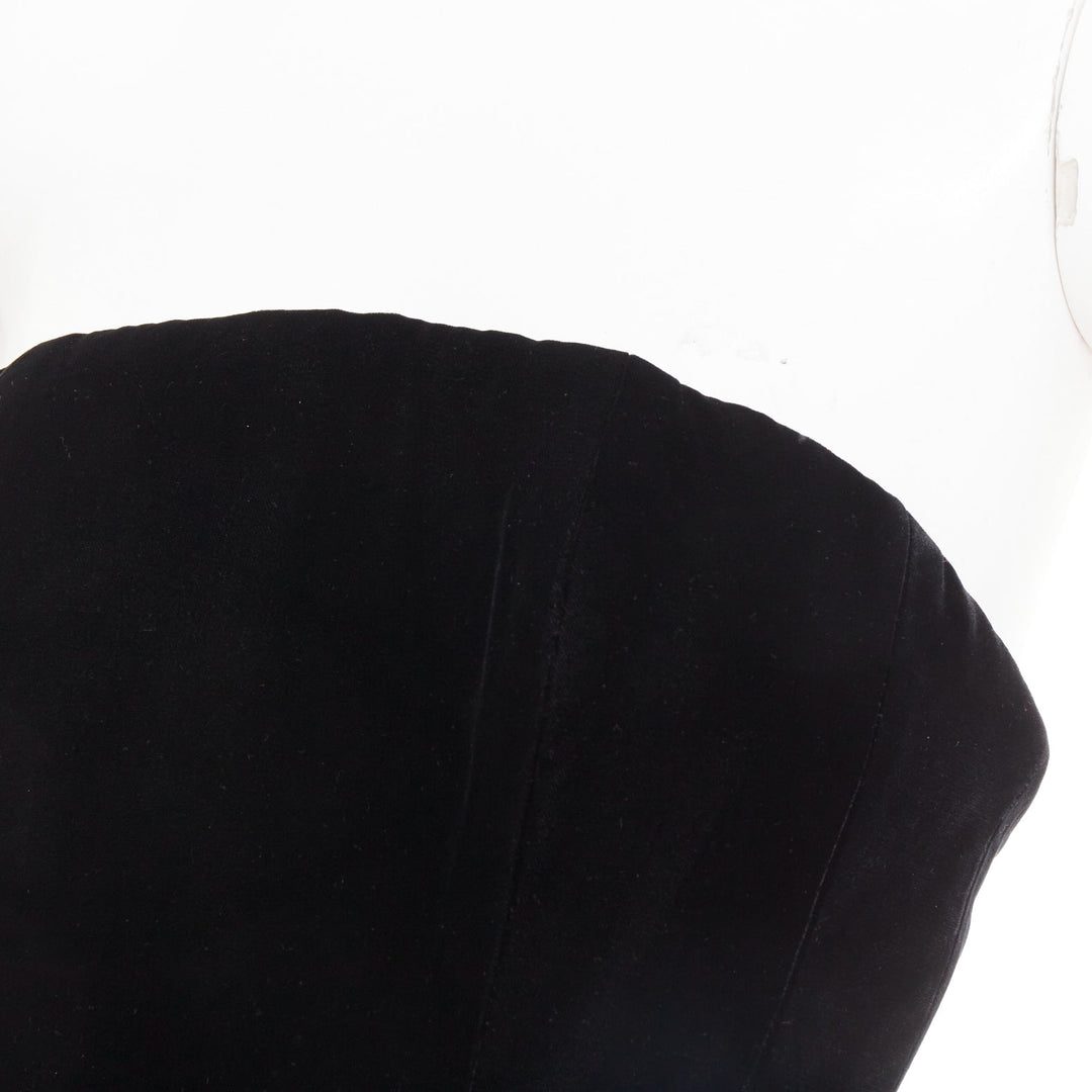 rare ALEXANDRE VAUTHIER COUTURE black velvet taffeta ruffle slit bodysuit dress