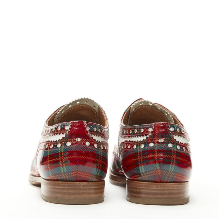 CHURCH'S Burwood red tartan patent white perforated leather brogue EU36.5