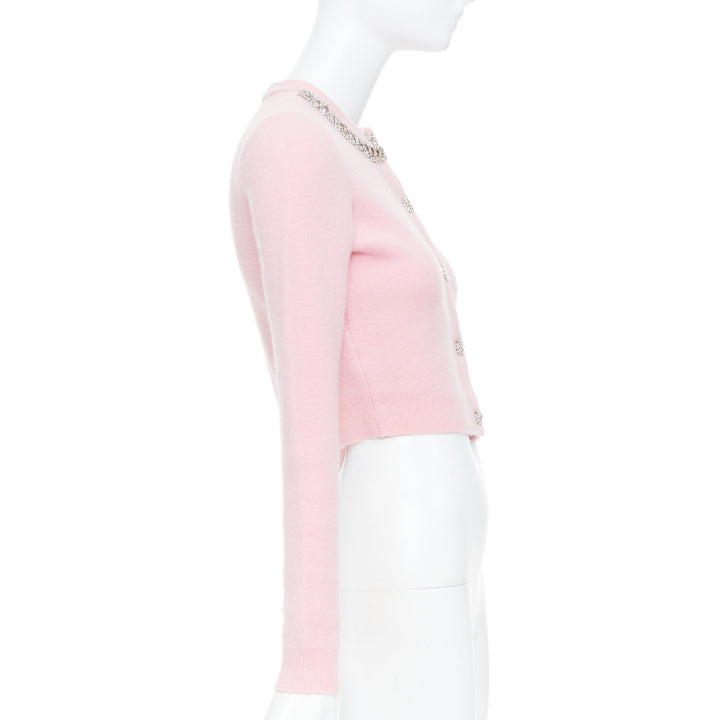 SELF PORTRAIT AW24 light pink viscose blend crystal neckline crop cardigan XS