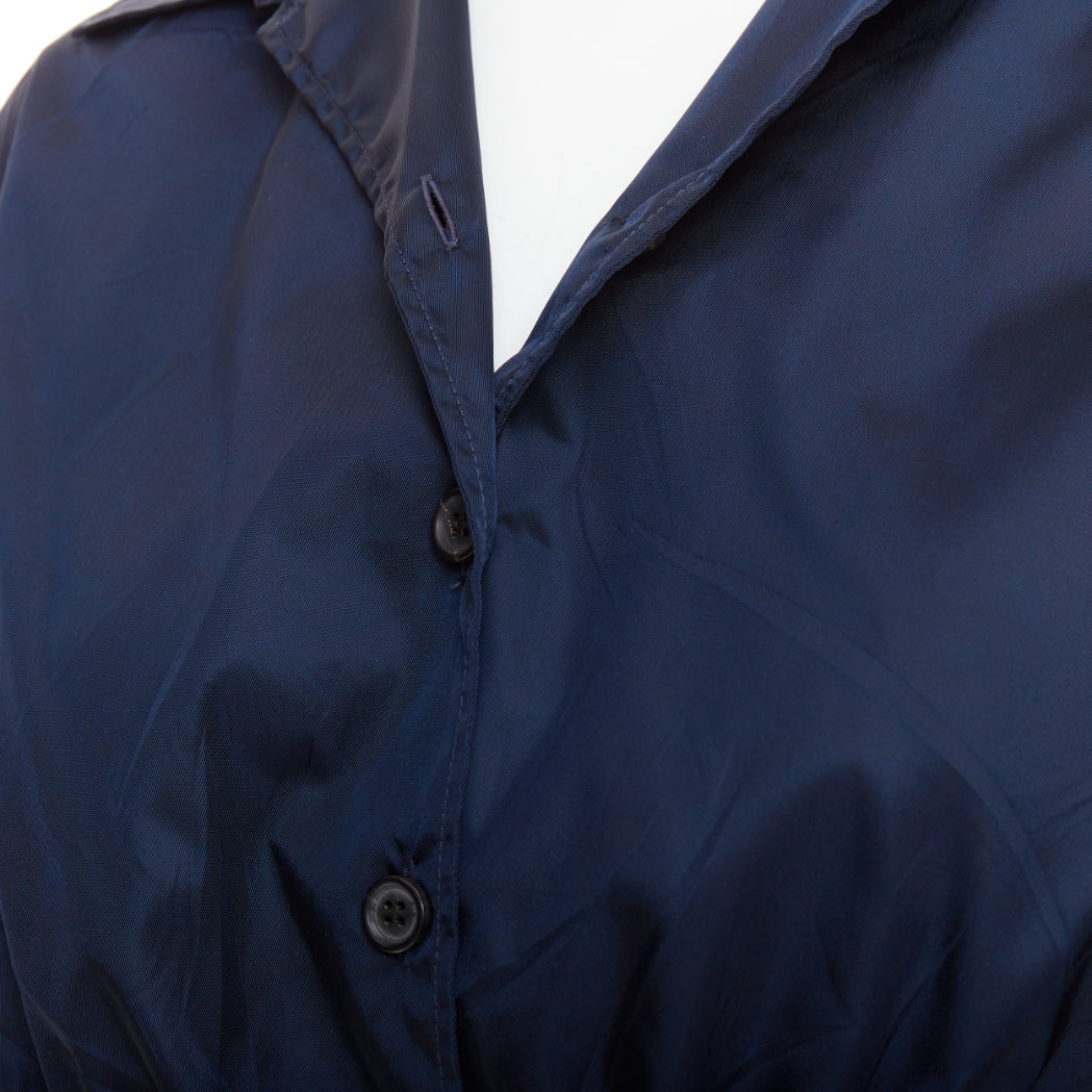 PRADA 2022 Re-Nylon navy blue white logo cropped boxy shirt IT38 XS