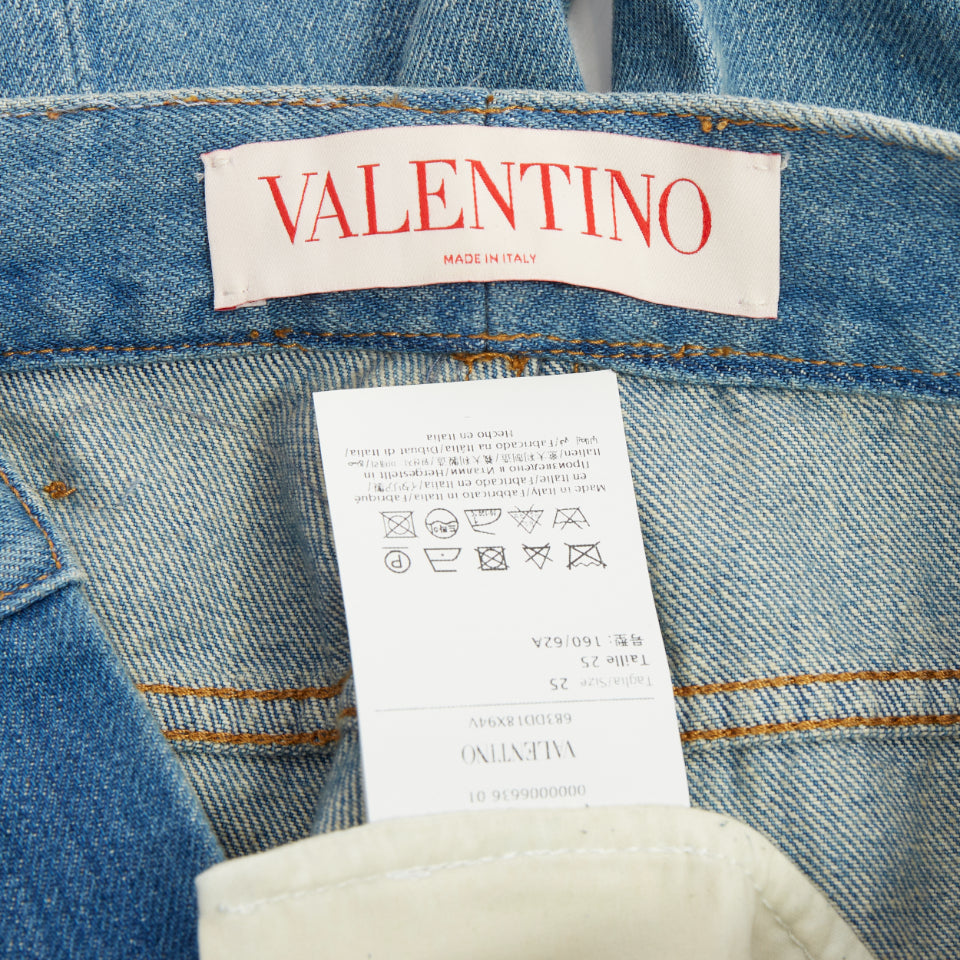 VALENTINO 2025 Runway blue washed green embroidered beaded hem denim jeans 25S