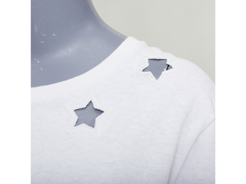 SAINT LAURENT off white cotton star embroidered cut out relaxed tshirt