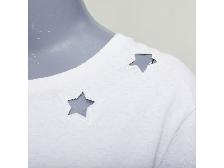SAINT LAURENT off white cotton star embroidered cut out relaxed tshirt