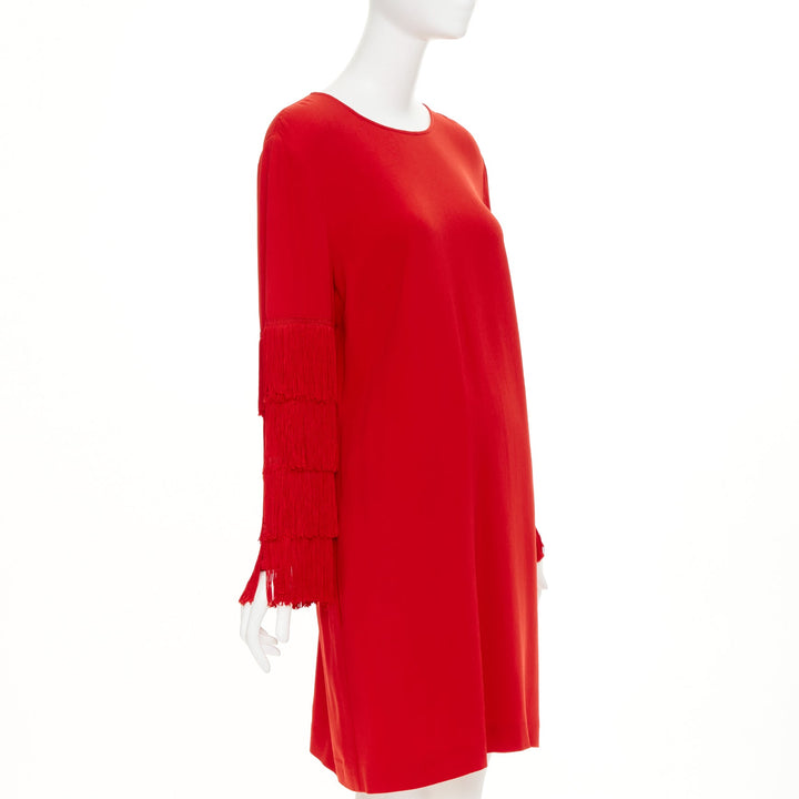 STELLA MCCARTNEY 2017 Ren Ren Tiered Fringe Sleeve Cady shift dress IT38 XS