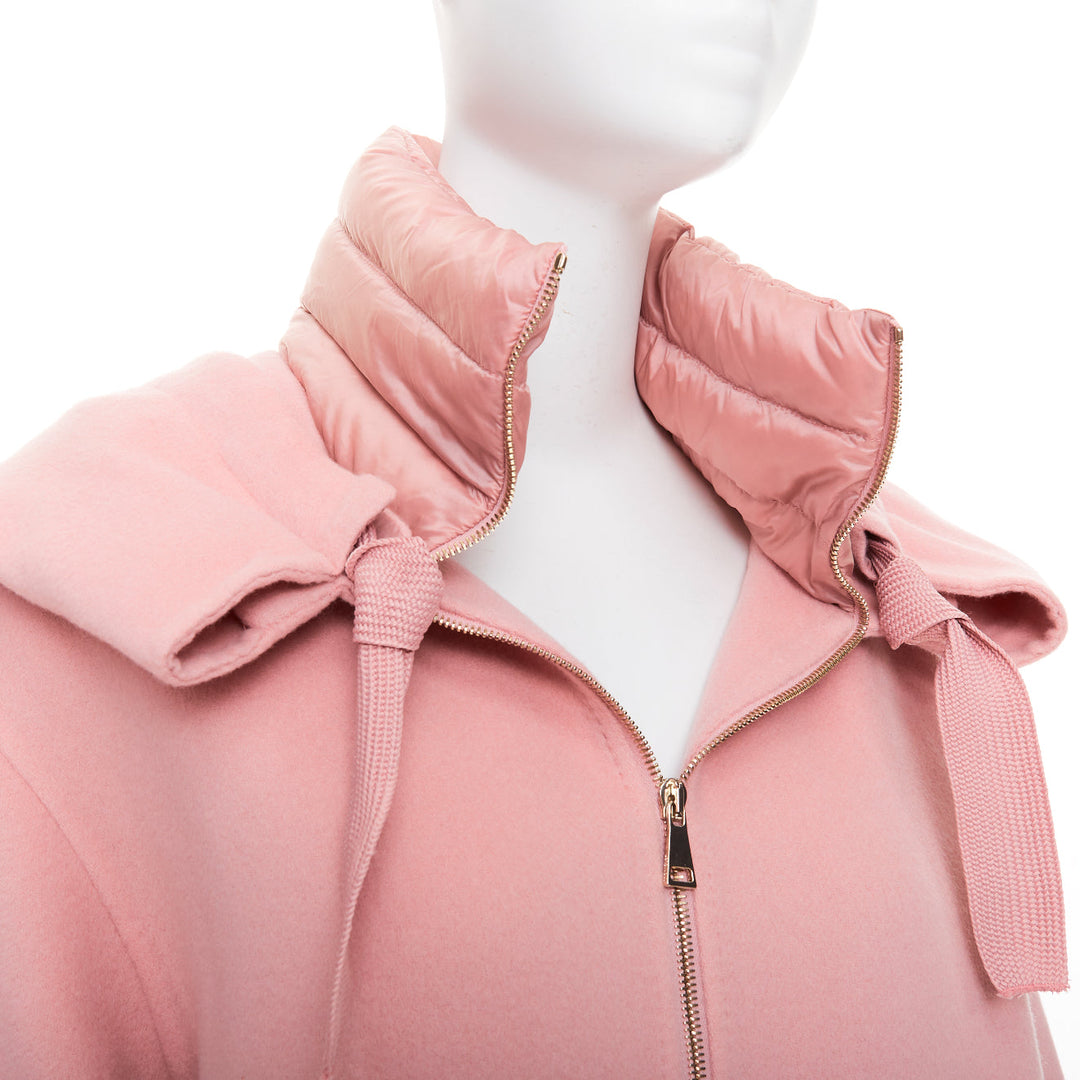 MONCLER pink double face virgin wool cashmere goose down hooded jacket Sz0 XS