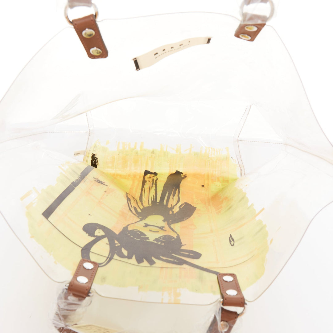 MARNI 2010 Cristal Claude Puppet print leather handles clear PVC tote bag