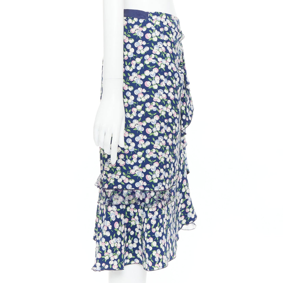 LOUIS VUITTON 2005 Runway floral cherry print ruffle midi skirt FR38 M