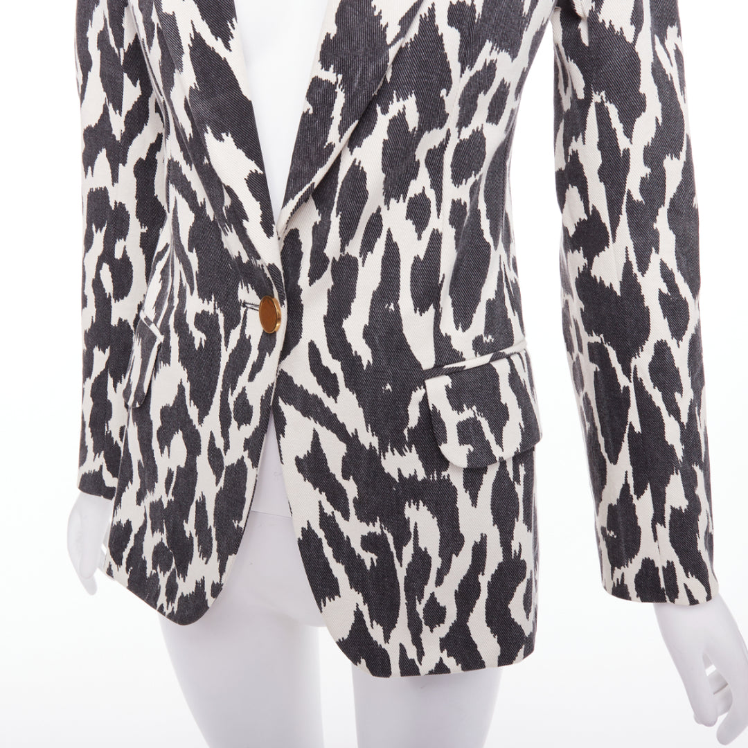OLD CELINE Phoebe Philo black cream animal print cotton blazer jacket FR36 S
