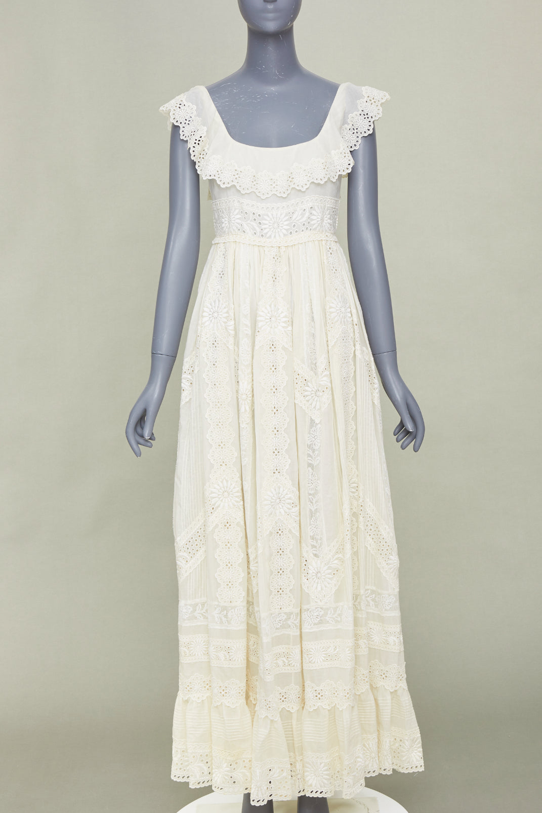 VALENTINO 2015 Runway Bridal ivory cotton embroidered pleated maxi dress IT40 S