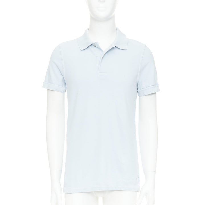 TOM FORD light blue cotton TF logo hem pique polo shirt IT48 M